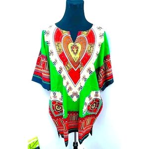 African cotton Green multicolored dashiki top